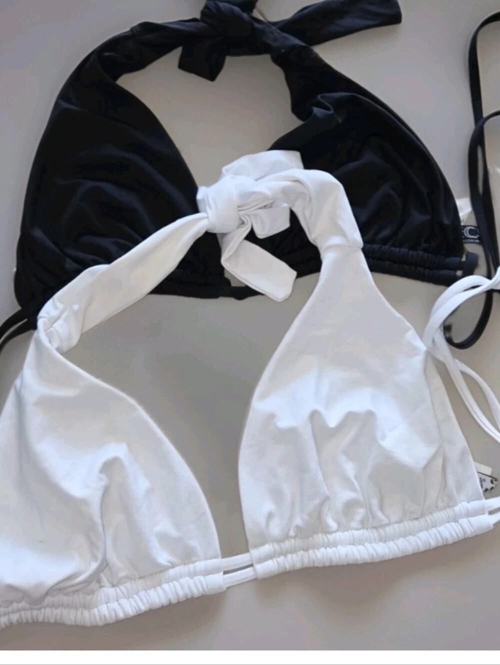 Two (2) Becca String Bikini Tops white & Black Size DDD